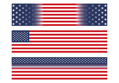 USA Flag Banners. Stars and stripes flag. Patriotic Background: Red, White, Blue with Stars, Stripes. American Flags Border