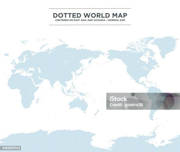 Dotted World Map Centered On East Asia And Oceania With Antarctic