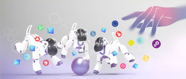 istock Metaverse robot dogs and digital pet technology with innovation of online data protection with AI technology concept. Inspiration, copy space, banner, software -3d Rendering 1483060930