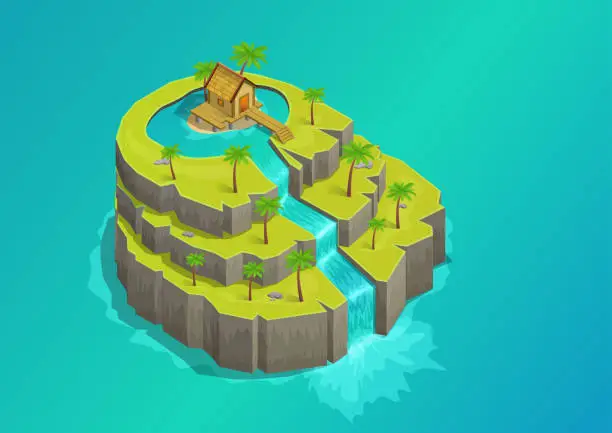 Vector illustration of isometric stepped mountain island