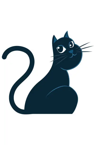Vector illustration of Domestic cat in black color, beautiful and tame