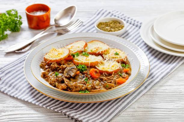istock Ground Beef stew with mushrooms, carrots potatoes 1483065445