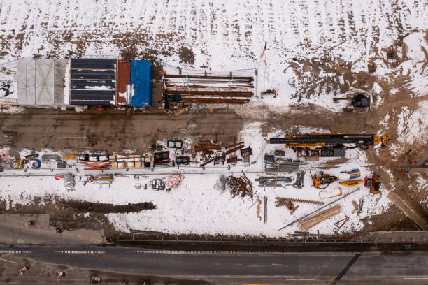 istock Drone photography of constructions site during winter day. 1483066042