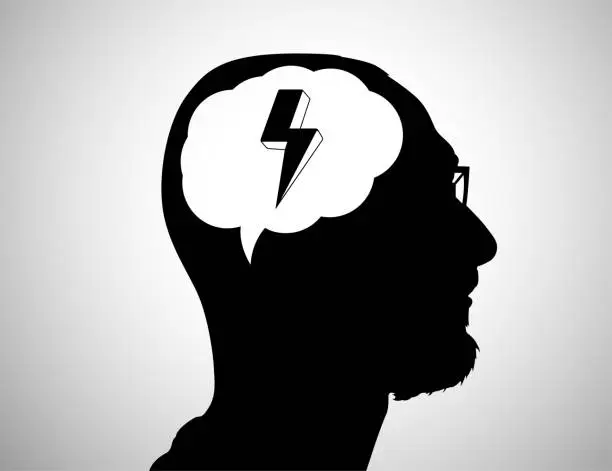 Vector illustration of Reflection and thought, lightning, genius idea, headache, tinnitus, energy...