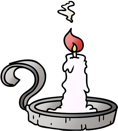hand drawn gradient cartoon doodle of a candle holder and lit candle