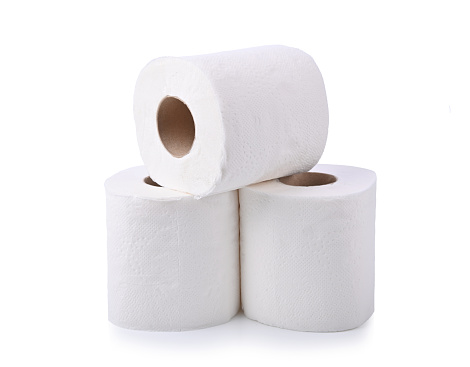 Pile of toilet paper on white background