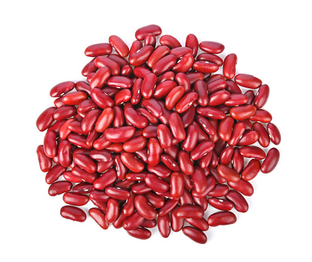 Heap of Red kidney beans isolated on white background. Top view