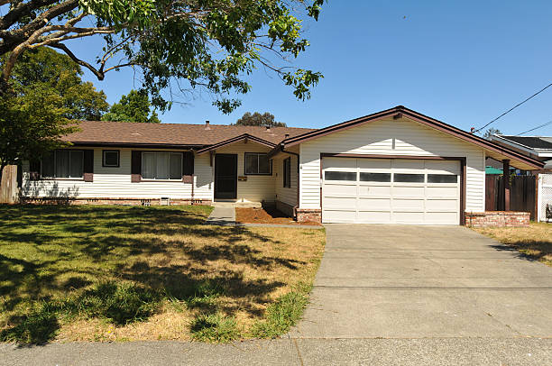 Single story family house with driveway stock photo