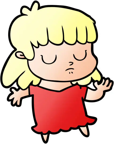 Vector illustration of cartoon indifferent woman