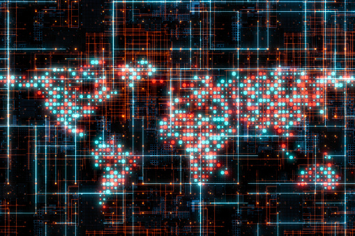 world map on digital futuristic surface