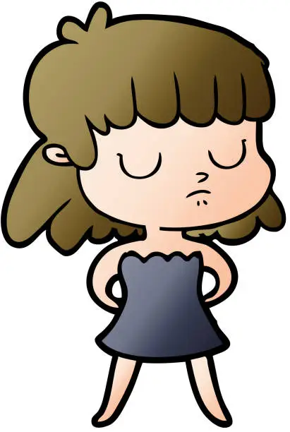 Vector illustration of cartoon indifferent woman