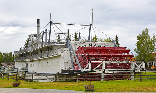Nenana sternwheeler in Pioneer Park, Fairbanks. The SS Nenana is a old wooden-hull sternwheeler, in service from 1933 to 1954. Alaska, USA