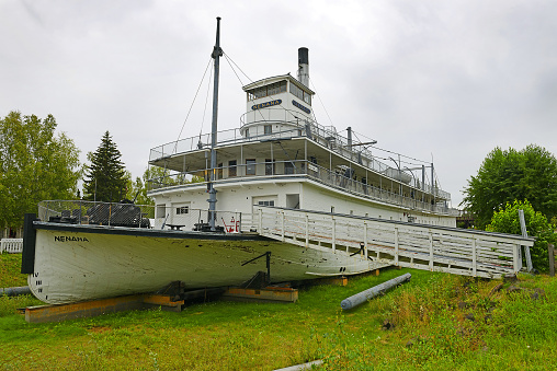 Nenana sternwheeler in Pioneer Park, Fairbanks. The SS Nenana is a old wooden-hull sternwheeler, in service from 1933 to 1954. Alaska, USA