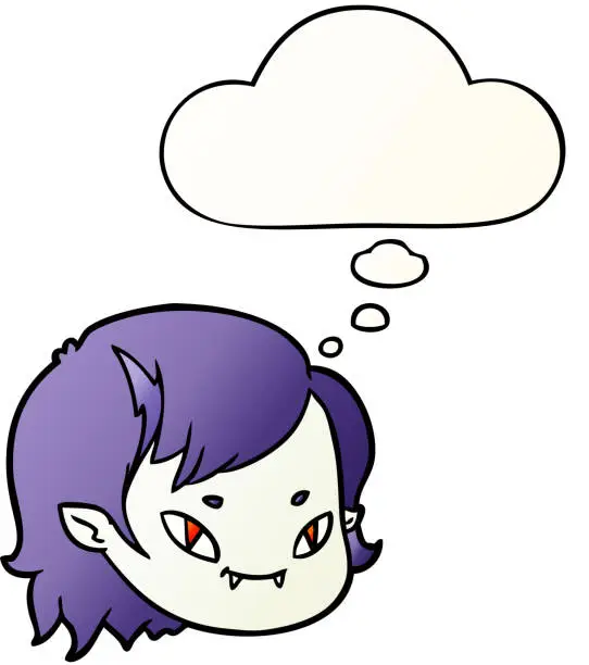 Vector illustration of cartoon vampire girl face with thought bubble in smooth gradient style