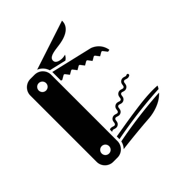 składana ikona noża szablon projektu wektorowego na białym tle - silhouette work tool equipment penknife stock illustrations