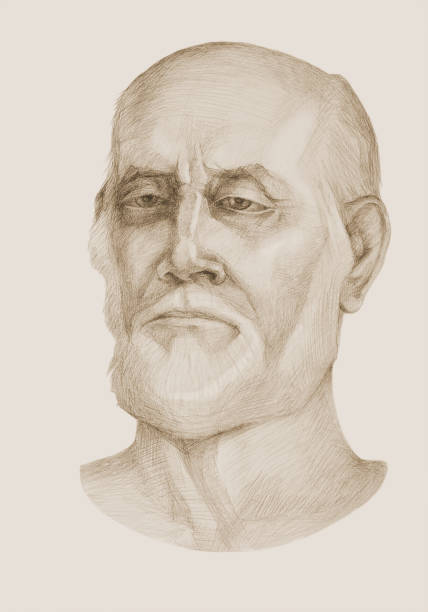 istock illustration pencil drawing portrait of an elderly man with a beard in sepia 1483082845