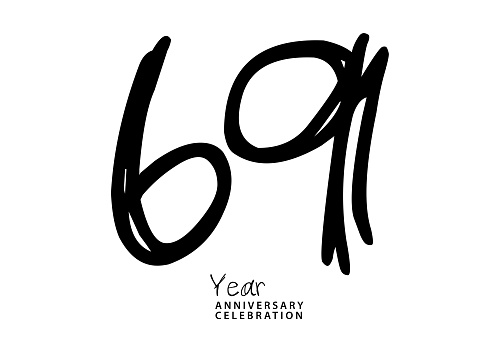 69 Jahre Jubiläumsfeier Schwarze Farbe Logotyp Vektor 69 Zahlen Design