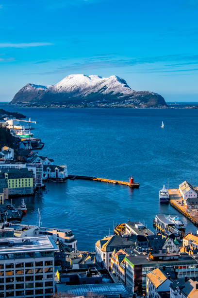 Elevated view of the city of Alesund, Norway.
