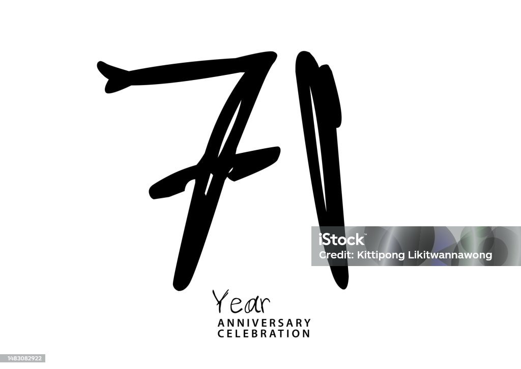 71 Jahre Jubiläumsfeier Schwarze Farbe Logotyp Vektor 71 Zahlen Design