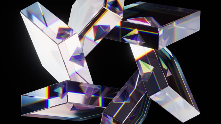 Glass geometries with dispersion colors, 3d rendering.