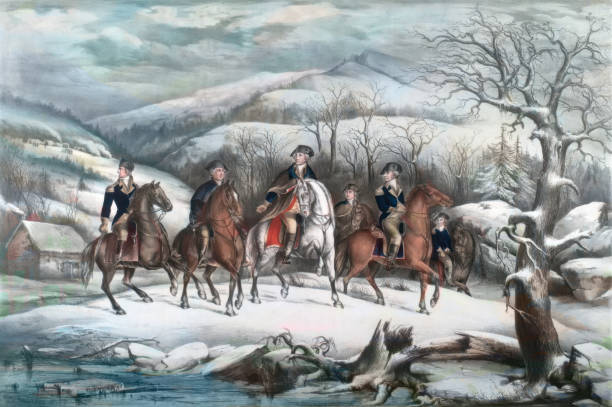 george washington i pracownicy valley forge - founding fathers stock illustrations