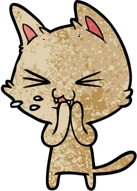 Vector illustration of cartoon cat hissing