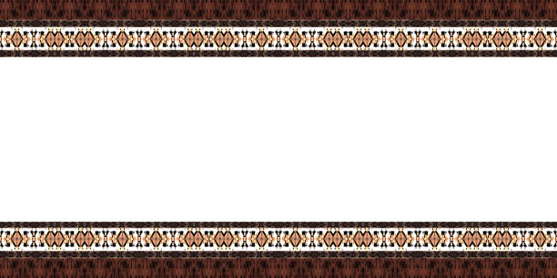 tło afrykańskie, ramka - kolorowy i bezszwowy wzór etniczny, akwarela - przestrzeń kopiowania, białe tło - africa backgrounds canvas celebration stock illustrations