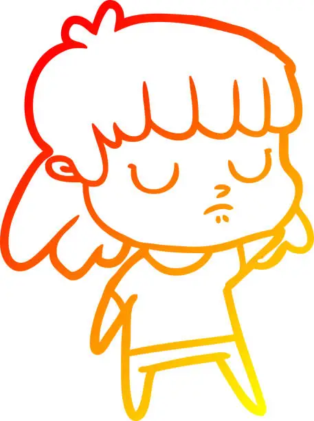 Vector illustration of warm gradient line drawing of a cartoon indifferent woman