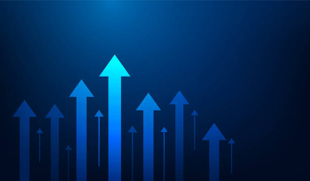 istock business investment arrow up growth technology on dark blue background. trading profit increases. financial data graph strategy.market chart profit money. vector illustration hi-tech. 1483095575