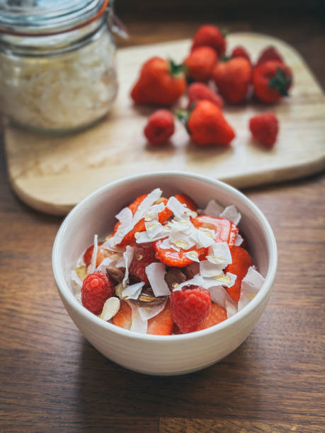 istock Overnight oats in a bowl with berries toppings 1483096788