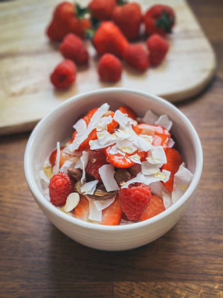 istock Overnight oats in a bowl with berries toppings 1483096836