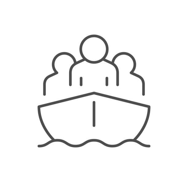 ilustraciones, imágenes clip art, dibujos animados e iconos de stock de icono de personas en la línea de barco - storm pirate sea nautical vessel