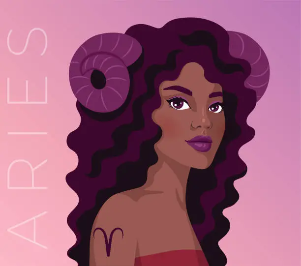 Vector illustration of Vector illustration of the zodiac symbol Aries. Illustration of the astrological sign as a beautiful girl.