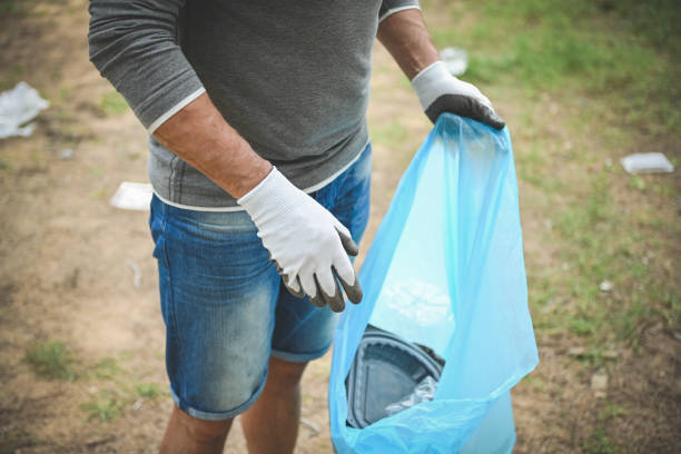 mature adult man cleans the forest from debris