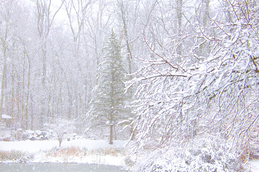 Small lake in a heave snow storm-Howard County, Indiana