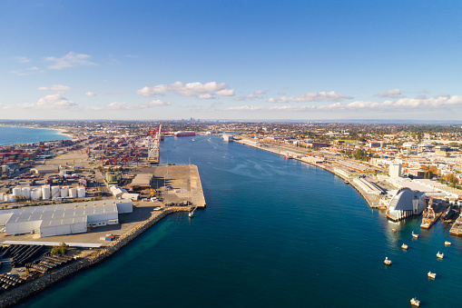 Aerial view Port Entrance Fremantle Port. Perth, Western Australia, Australia