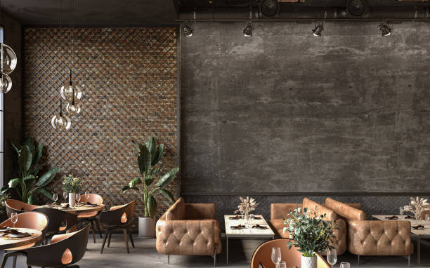 Industrial style of dark interior design  3d render