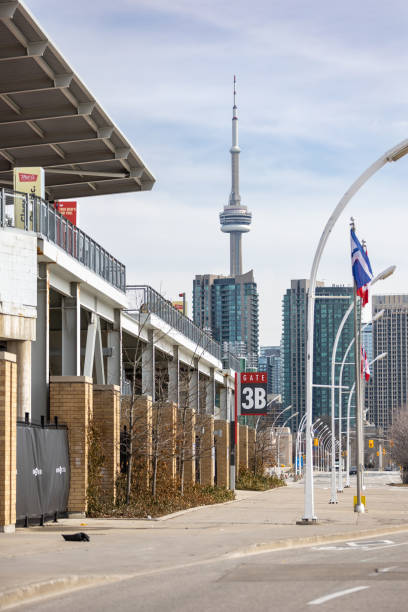 BMO Field on a sunny afternoon with the CN Tower in the background Toronto, Canada - March 24,2023 : BMO Field on a sunny afternoon with the CN Tower in the background entrence stock pictures, royalty-free photos & images