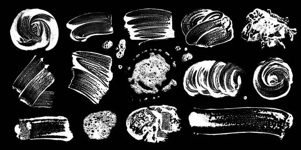 Vector illustration of Set of soap sud grunge stains. Foam textures.