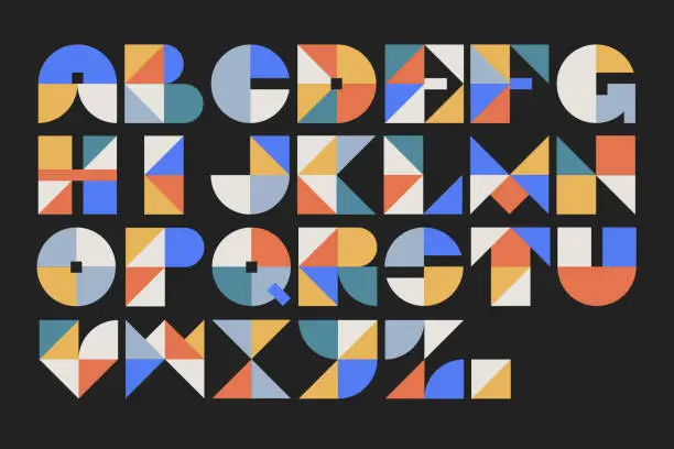 Vector illustration of Custom typeface alphabet made with abstract geometric shapes