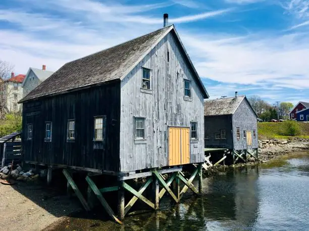 The Dory Shop is located in the Lunenburg Historic District of Old Town Lunenburg, a UNESCO World Heritage Site in Lunenburg County, Nova Scotia. May 2019.