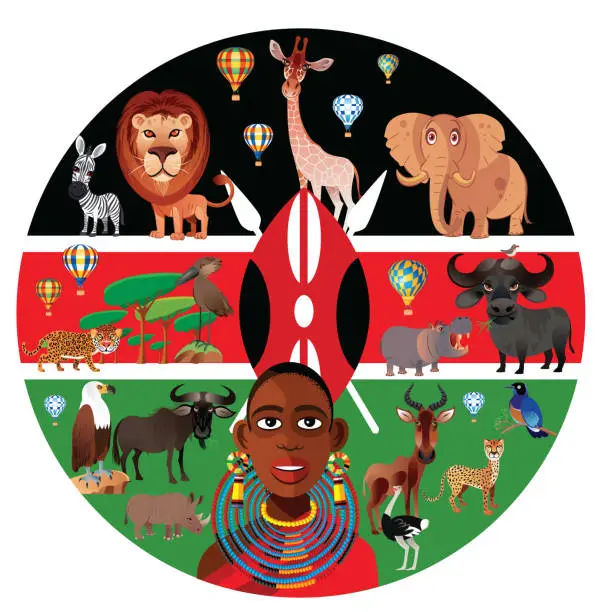 Vector illustration of Kenya Flag and Animals