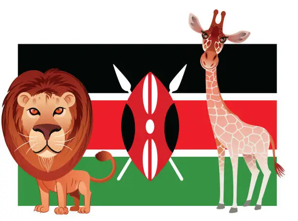 Vector illustration of Kenya Flag and Lions