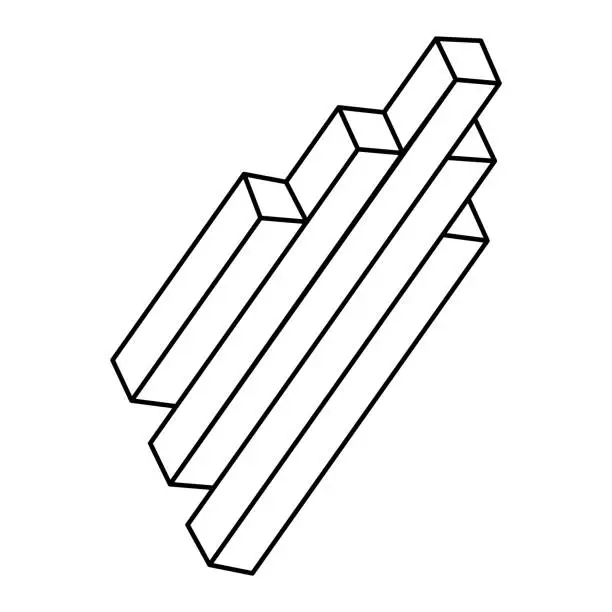 Vector illustration of Impossible shapes. Unreal geometry figure. Web design element. Optical illusion object. Line design. Geometric figures. Op art.