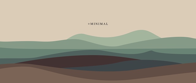 Vector arts design for prints, poster, cover, wall arts and home decoration.Minimal abstract landscape background vector. Mountain background.Vector flat illustration. Beautiful green-brown mountain