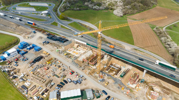 istock Construction site of a highway bridge. Aerial view 1483117995