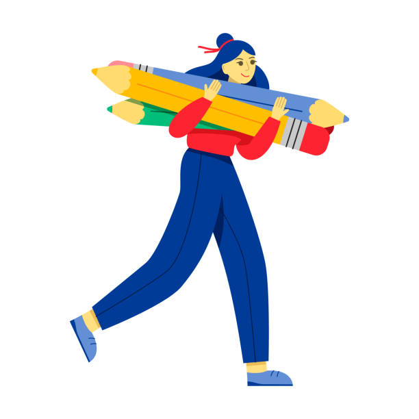 istock Woman carries a lot of giant pencils 1483119075
