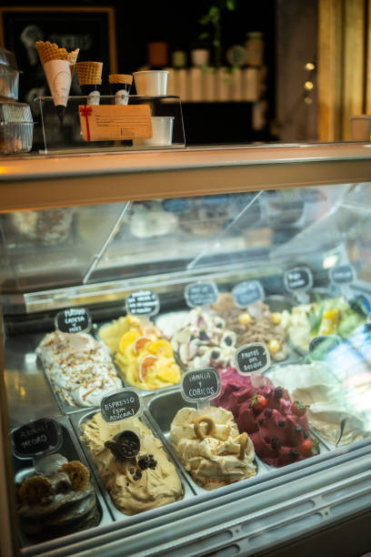 istock Ice cream flavors on display on a store 1483119457