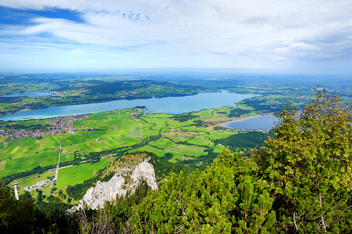 Picturesque views from the Tegelberg mountain, a part of Ammergau Alps, located nead Fussen town, Bavaria, Germany.