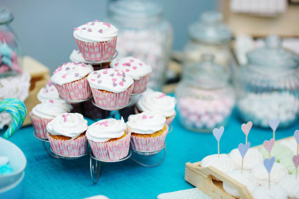 istock Delicious colorful wedding cupcakes 1483121185